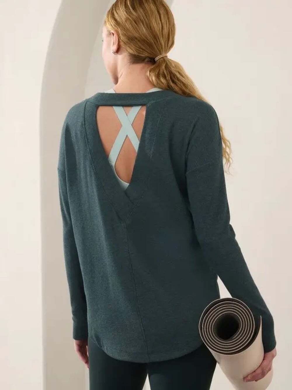 Athleta Presence Long Sleeve Open Back Sweatshirt - Size XXS in Cypress Heather